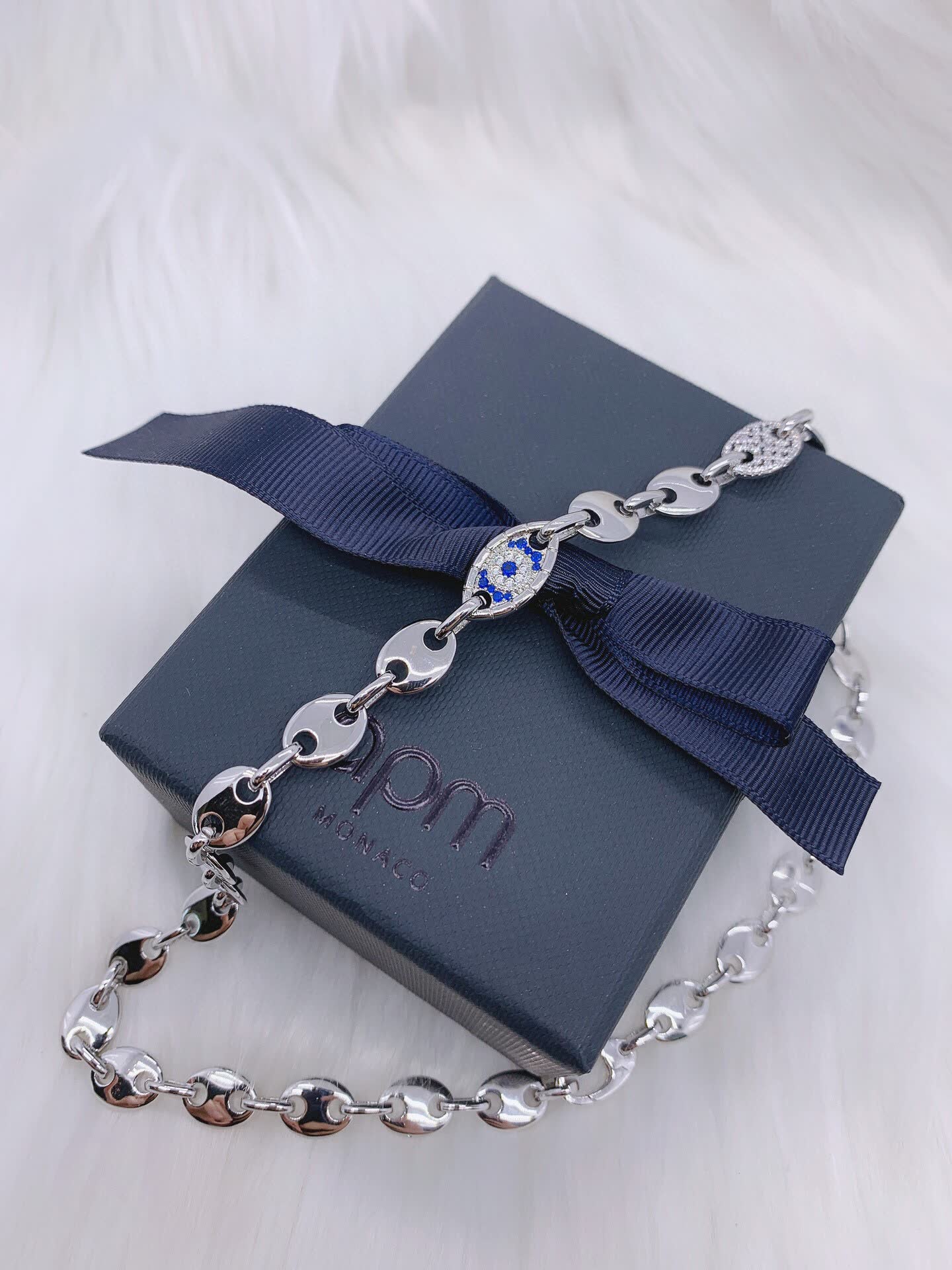 APM Monaco Silver Evil Eye Necklace